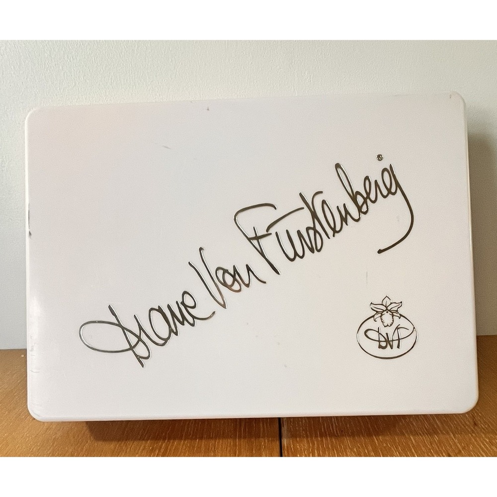 VTG Diane Von Furstenberg Lt Pink Plastic Storage Box 14x10x2in DVF Logo Rect